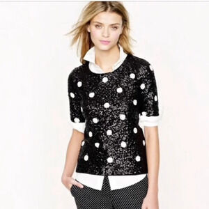 J. Crew Black Sequin Polka Dot Top XXS NWT $128